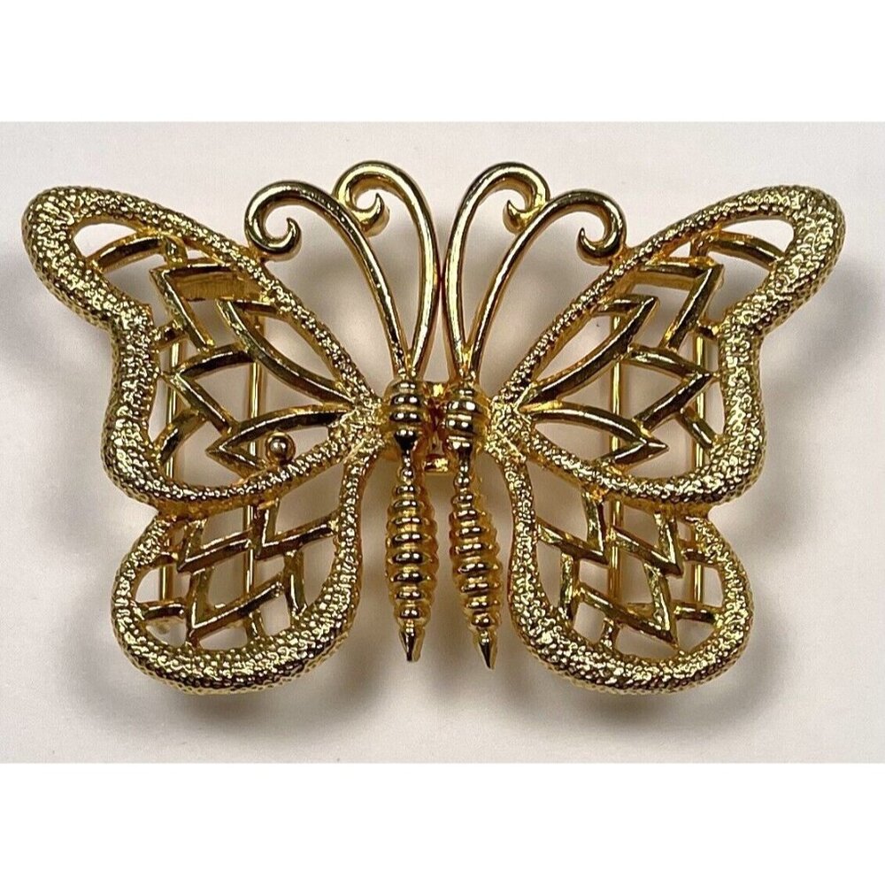 VTG 1976 Mimi Di N Gold Plated Filigree 2pc Interlocking Butterfly BELT BUCKLE